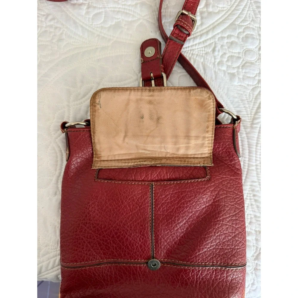Nine West Red Pebbled Faux Leather Crossbody Bag Buckle Detail Small Purse